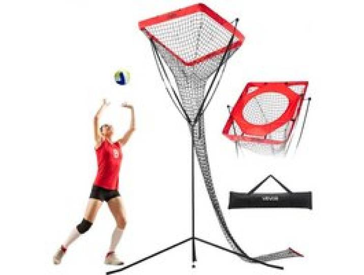 VEVOR Volleyball Trainernetz Trainingsgerät, winkel- und höhenverstellbarer Volleyballtrainer, tragbares Übungsnetz mit Stahlbasis, Tragetasche, Zielnetz zum Aufschlagen und Schmettern