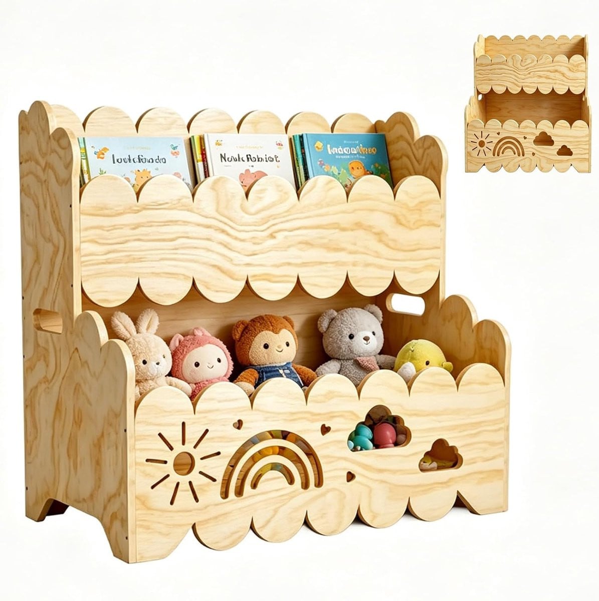 SnelShoppen Montessori Boekenkast voor Kinderen - Houten Boekenkast met 2 Verdiepingen voor de Kinderkamer, Kleuterschool of het Klaslokaal