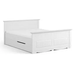 Landhaus Stil Doppelbett weiß aus Kiefer Massivholz 48 cm Einstiegshöhe