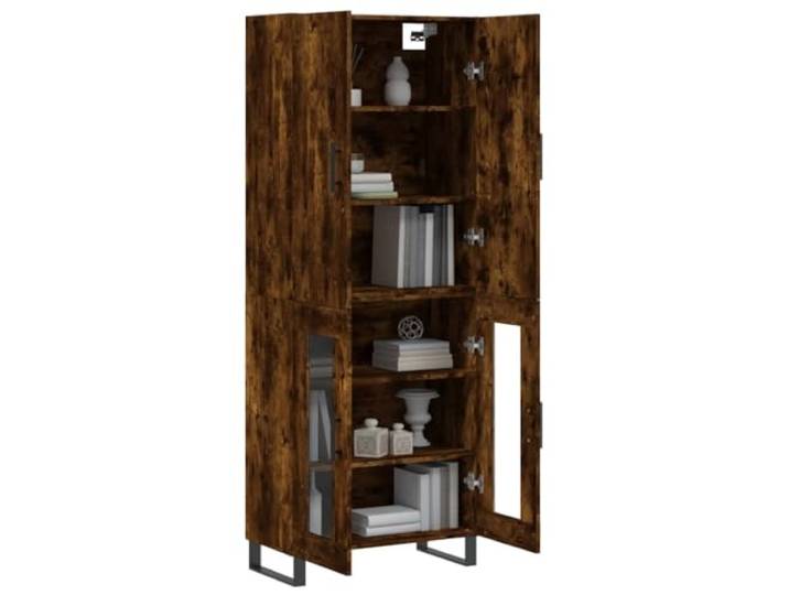 KTHLBRH Anrichte Eiche Rauch 69,5 x 34 x 180 cm Holz mehrschichtig Glastüren, Metallfüße, viel Stauraum, elegantes Design, inklusive Wandbefestigung