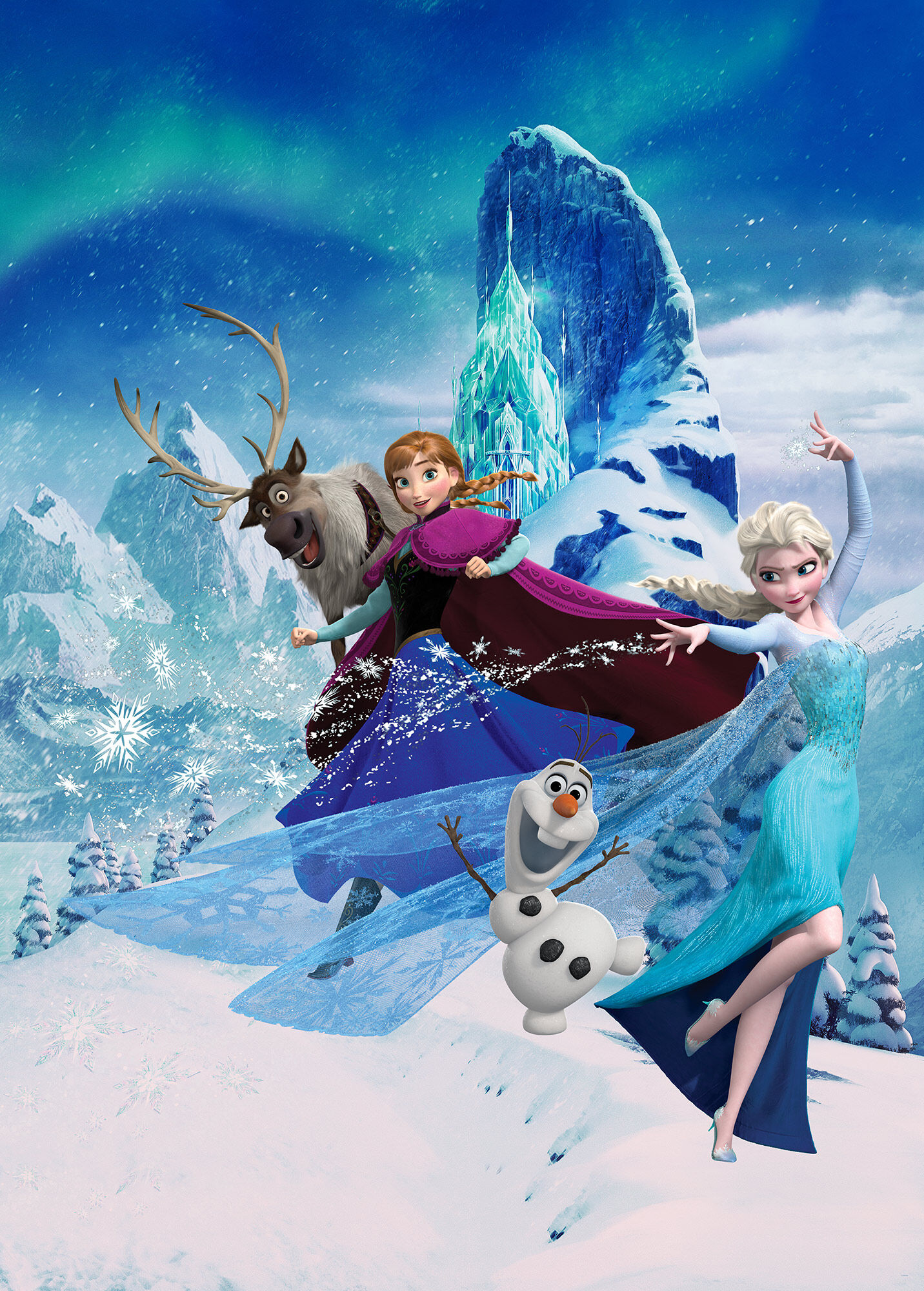 Fototapete KOMAR "Digitaldruck Vlies - Frozen Elsas Magic - Grösse 200 x 280 cm", blau, B:2m L:2,8m, Vlies, Tapeten, Fototapete, Kinderzimmer blau B/L: 2m x 2,8m, Rollen: 1