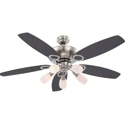 Deckenventilator Vor-Rücklauf Deckenleuchte Ventilator Zugschalter 3-Stufen, wendbare Flügel, 5x 3W 300Lm warmweiß, DxH 130x49,5 cm