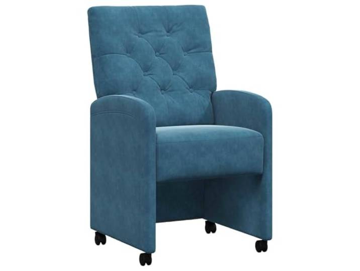 POUFGDR Esszimmerstühle mit Rollen, 2 Stück, Velours, Blau Weicher Samt, Rahmen aus Sperrholz und Metall, Räder für einfaches Verschieben, trockene Reinigung, modernes Design