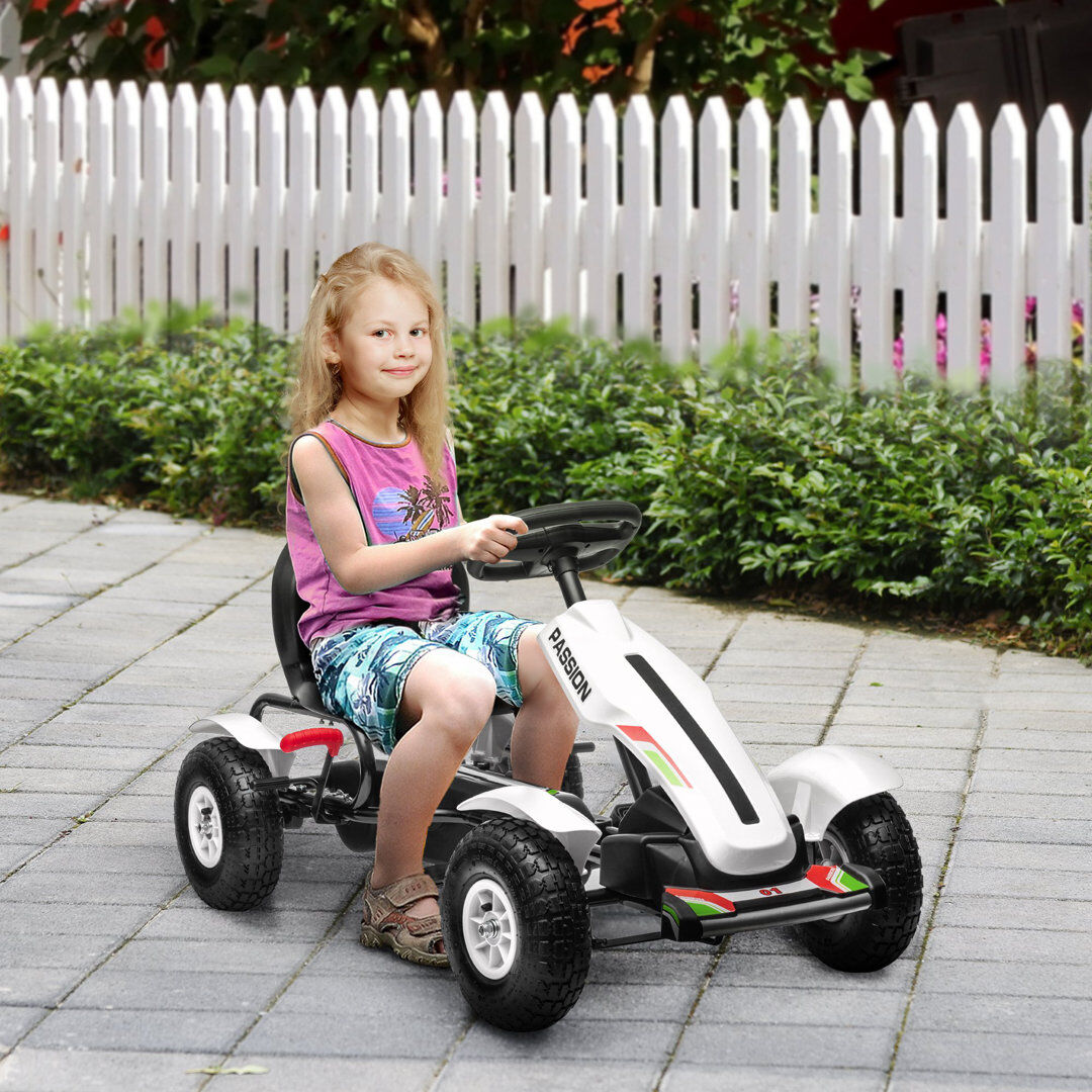 Zoomie Kids HOMCOM Children Pedal Go Kart w/ Adjustable Seat, Inflatable Tyres White 1