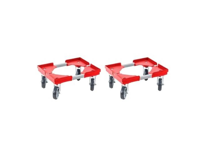 PROREGAL SparSet 2X Profi-Flex Transportroller für Euroboxen 40x30cm mit Gummiräder rot 4 Lenkrollen Traglast 300kg Kistenroller Logistikroller Rollwagen Profi-Fahrgestell