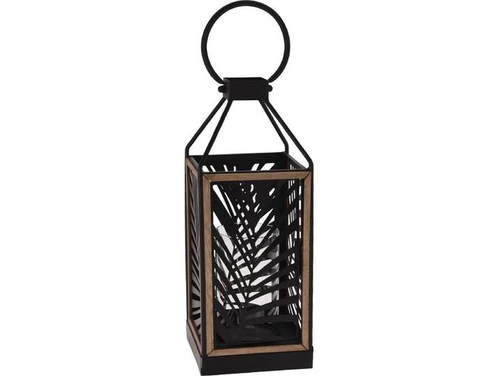 H&S Collection Lanterne décorative motif feuille noir - 15 x 15 x 38 cm