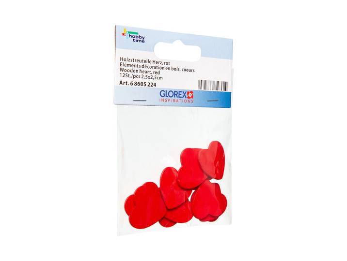 Glorex Holzstreuteile Herz Rot 2.5 cm 12 Stück