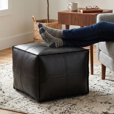 WYNDENHALL Wendal Boho Square Pouf in Faux Leather