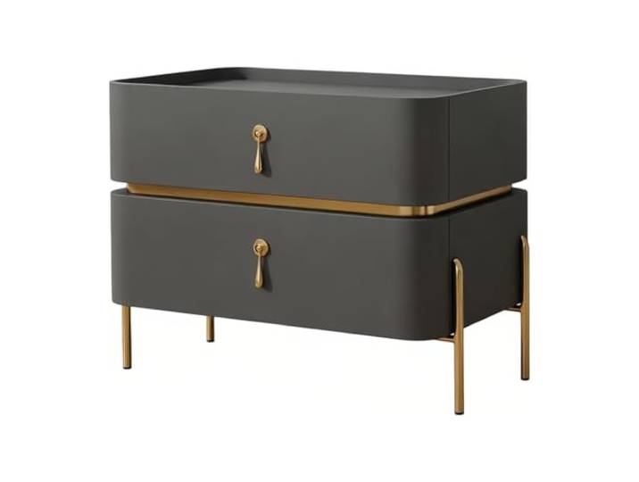 Zimmer Nachttisch, 2 Schubladen, Metallbeine, Steinplatte, erhöhter Rand Aufbewahrung im Schlafzimmer(Grigio,Groß)
