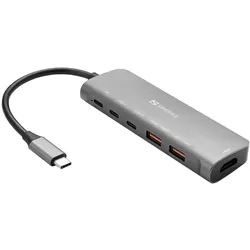 Sandberg USB-C Dock (USB-C, 5 Ports), Dockingstation + USB Hub, Silber