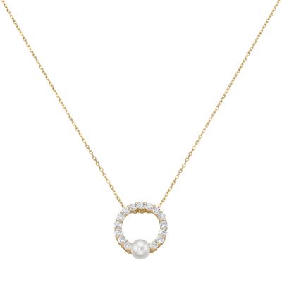 Kette mit Anhänger FIRETTI "Schmuck Geschenk Silber 925 Ankerkette Anhänger Kreis rund", gold (gelbgoldfarben, kristallweiß, weiß), Halsketten, Damen, Perlen Silber 925 (Sterlingsilber), L: 45 B: 1mm, Perlen, Silber 925 (Sterlingsilber), mit...