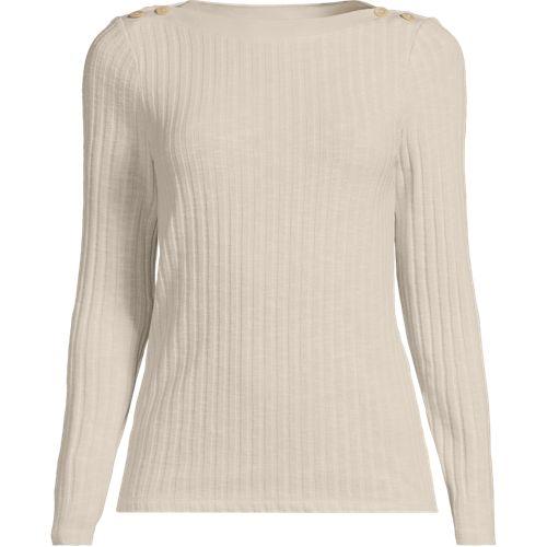 Rippstrick-Shirt mit U-Boot-Ausschnitt für Damen, Damen, size: regular, Beige, Elasthan/Baumwoll-Mischung/Polyester-Mischung, by Lands' End