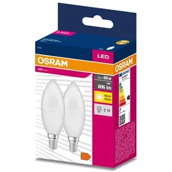 2er Pack OSRAM E14 LED Lampe in Kerzenform matt 7,5W wie 60W warmweißes Licht 3000K
