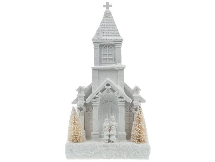 Eglise de noël choristes 36 cm blanc en résine