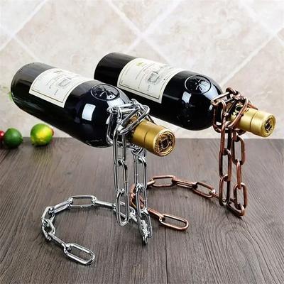 Uplift Picks Magical Floating Chain Wine Rack Stand Modern Single Bottle Suspension Wine Bottle Holder gold