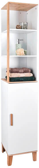 Showerdrape Catania Bamboo/White Tall Bathroom Cabinet with Display Shelves