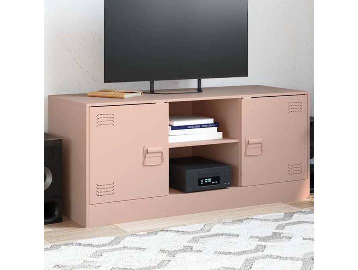 Meuble TV rose 99x39x44 cm acier banc TV meuble télé meuble multimédia buffet TV meuble hifi centre de 841686