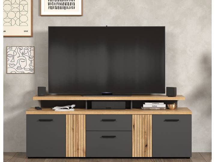 TV-Board Lowboard Esteban 2 , Anthrazit / Coast Evoke Oak