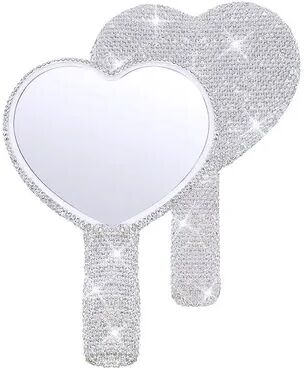 Quick Pick Pro Fashionable Women Mirror Eyelash Extension Mirror, Diamond Hand Mirror, High End Beauty Handle Cosmetics Mirror heart Siliver