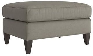 Cameron Leather Ottoman - Sage Leather, Sage Flannel - Ballard Designs
