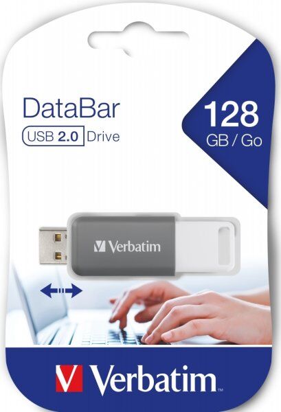 Verbatim Usb-Nøgle, Databar Usb 2.0, 128gb, Grå