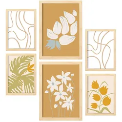 POSTER Set Mit 6 Flora Geht In Blume Zusammenfassung Ästhetische Dekorative Gemälde Für Ihr Wohnzimmer Zuhause A3 & A4 Rahmen Aus Hellem Holz