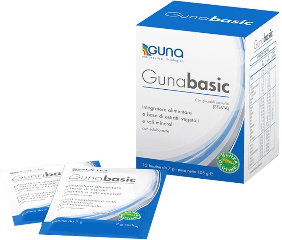 GUNA SpA Guna Gunabasic Integratore di Sali Minerali ed Estratti Vegetali 15 Bustine – Equilibrio Acido-Base e Depurazione