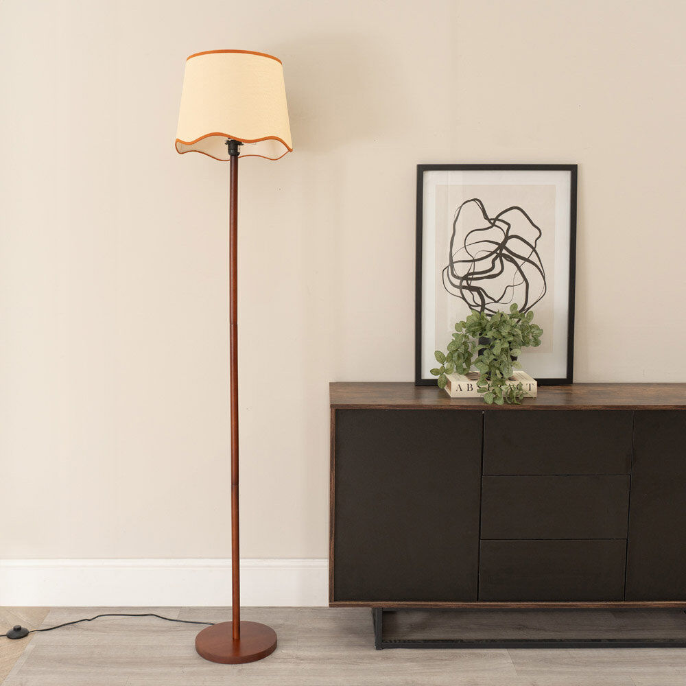 17 Stories Roshina 182 H cm Traditional Floor Lamp Walnut/Natural/Red 182cm H X 35cm W X 35cm D