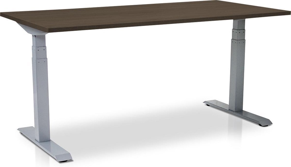 Lineaflex MRC Zit-sta bureau elektrisch verstelbaar - Bruin eiken - Aluminium frame - B/D: 180 x 80 cm