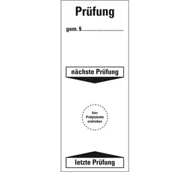 Aufkleber I Grundetikett Prüfung gemäß §...nä/letz.Prüfung, Folie, selbstklebend, 40x100mm, 5/Bogen