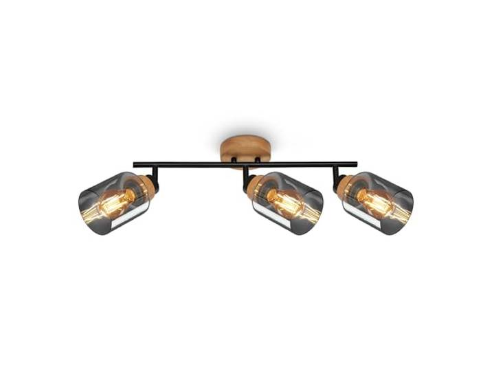 BRILONER - Plafonnier Pivotant en Verre Fumé\, Lampe pour Salon\, Chambre et Cuisine\, Noir-Bois