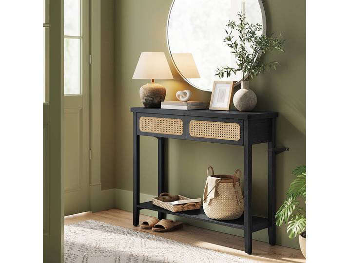 Table console Billup 100 x 80 x 30cm Noir/Imitation frêne noir