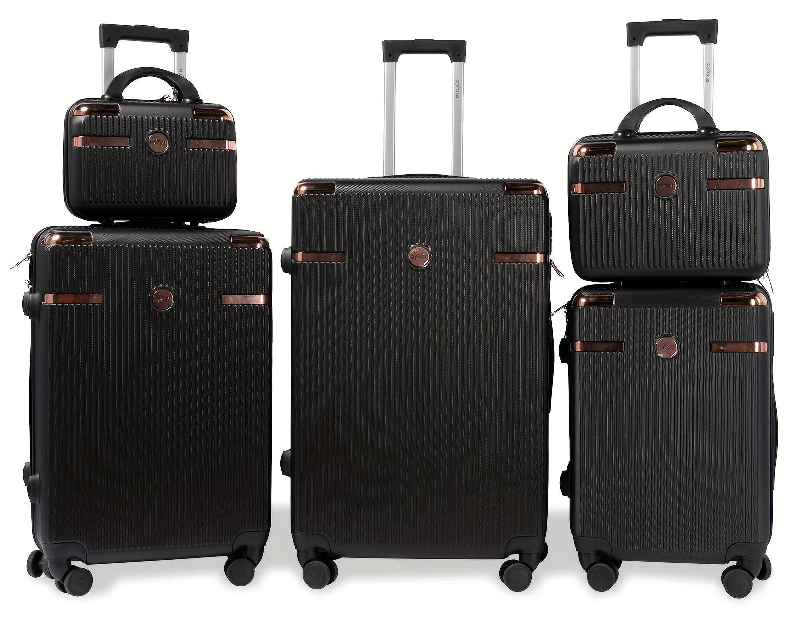 Koffer-Set - Reisekoffer - Gepäck-Set - Trolley - Handgepäck - 5-teilig - Hartschalenkoffer aus ABS - Zahlenschloss - Schwarz