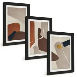 BILDER SET 3er Set - 20x30 cm Schwarzer Rahmen - Abstrakte Boho-Malerei