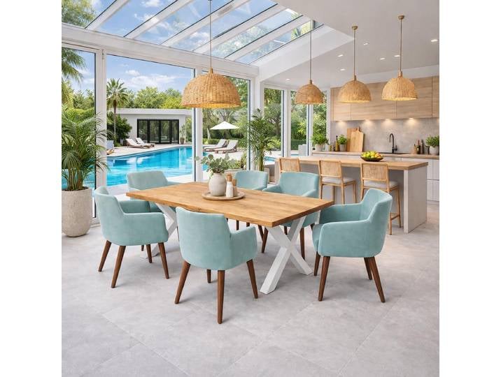 großer Wildeiche-Esstisch gerade Kante 200x100cm – Design-Holztisch mit X-Metallgestell Weiß