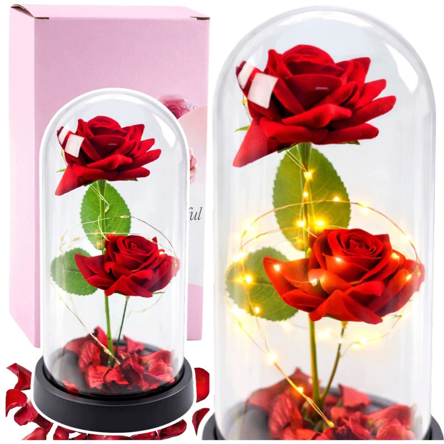 Eeuwige Rode Rozen Decoratie met LED Verlichting en Rozenblaadjes