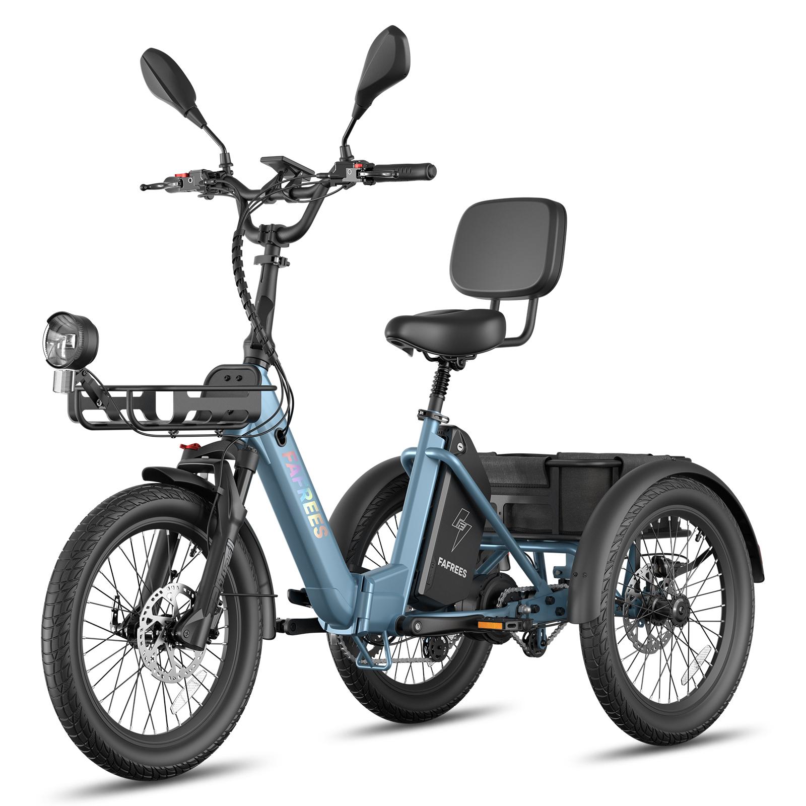 E Trike mit Unterstützung, 180 kg Zuladung, 100 km Reichweite, 48 V 25 Ah, IPX5, hydraulische Bremsen, Blau