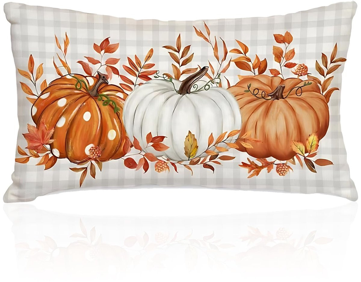Solidchoice Herfst Kussenhoes met Pompoenen en Esdoornbladeren