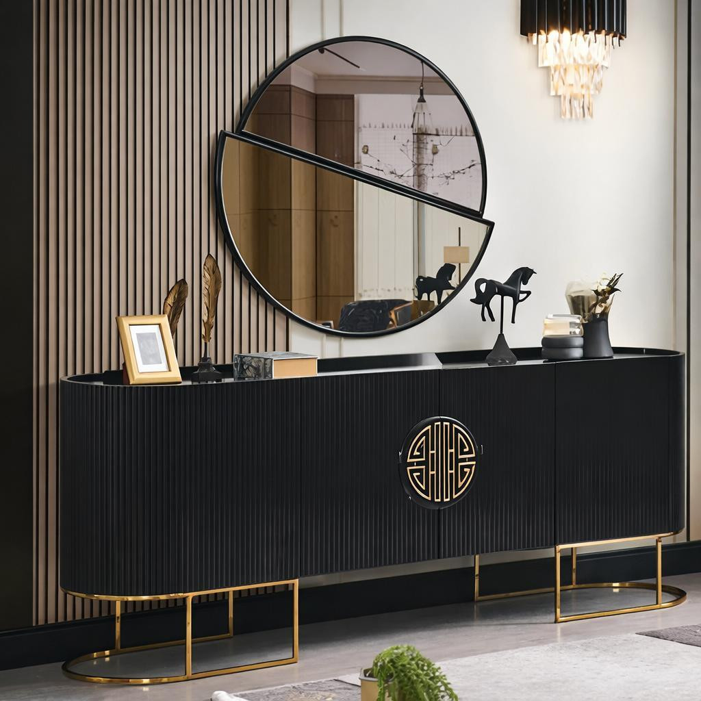 JVmoebel Moderne salontafelset met spiegel en gouden accenten