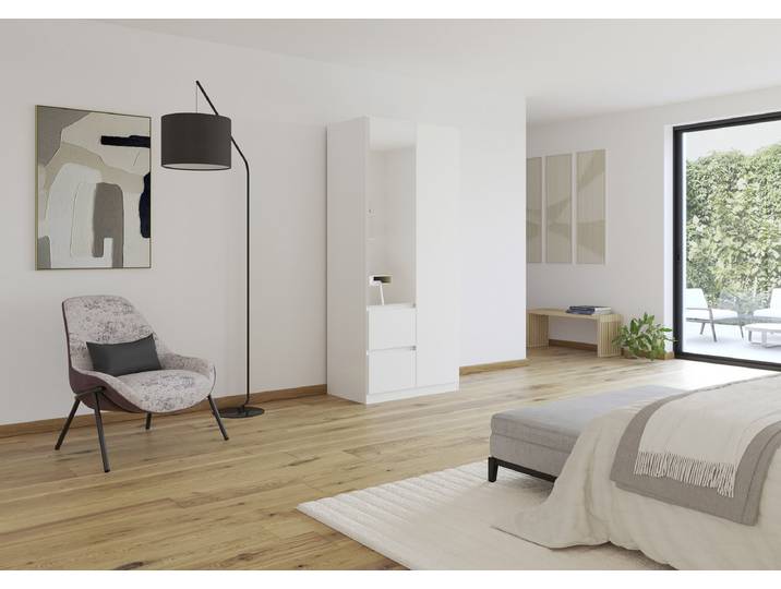 Drehtürenschrank Mainz 91cm Weiß/Alpinweiß Comfort mit Spiegeltür/-en