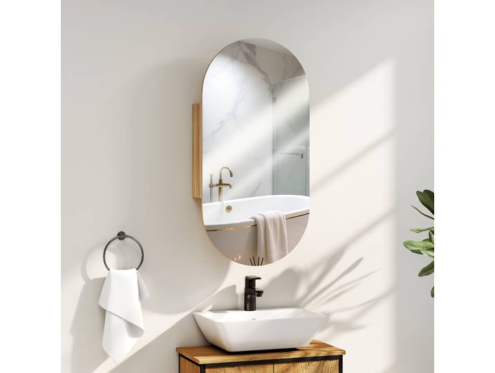 HOMCOM Armoire Murale Moderne avec Miroir Ovale Noir 45x90 cm