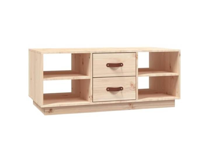 Roanoer Couchtisch Kiefer massiv 100x50x41 cm Sofatisch Funktionaler Holztisch mit Schublade und offenem Fach für Bücher und Utensilien im Wohnzimmer.