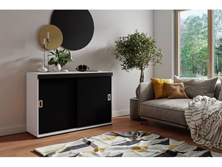 KIER FURNITURE Sideboard STANDARD Weiß/Schwarz 140x45x94 cm Praktisches Sideboard mit großzügigem Stauraum für Wohn-, Schlaf- oder Esszimmer