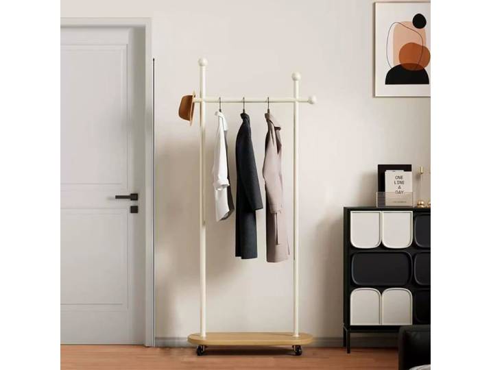 Portant À Vêtements Portable Avec Étagère De Rangement Tringle À Vêtements Robuste Sur Roulettes Tringle À Vêtements (Blanc)