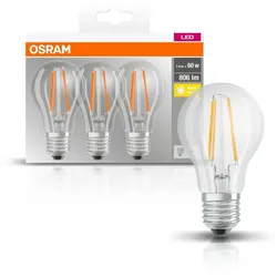 3er PACK Osram BASE E27 Filament LED-Leuchtmittel 7W wie 60W warmweisses Licht