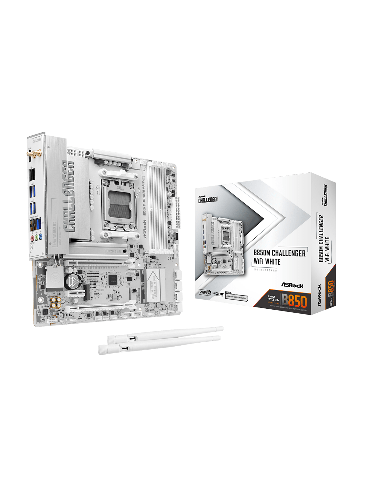 ASRock B850M Challenger WiFi White Mainboard - AMD B850 - AMD AM5 - DDR5 RAM - Micro-ATX