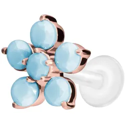 PTFE Labret mit Innengewinde + Titan-Aufsatz BLUME + SYNTHETISCHE TÜRKISE