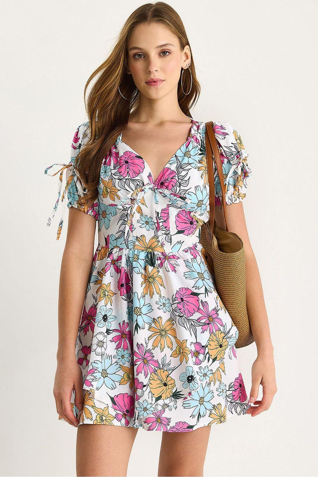 Geprinte V-hals Cut Out Midi Jurk