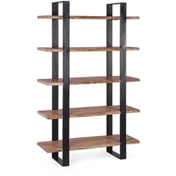 Bücherregal Artur aus Akazienholz, modern, Natur, Metallgestell schwarz, 5 Fächer, Bizzotto