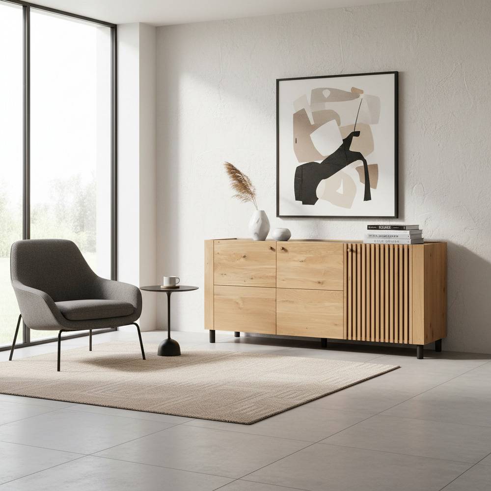 Pharao24.de Wildeiche Sideboard geölt im Skandi Design Massivholztüren